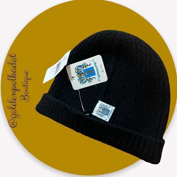 PORTOLANO 100% Cashmere Ribbed Beanie Black Unisex NWT - Picture 10 of 13